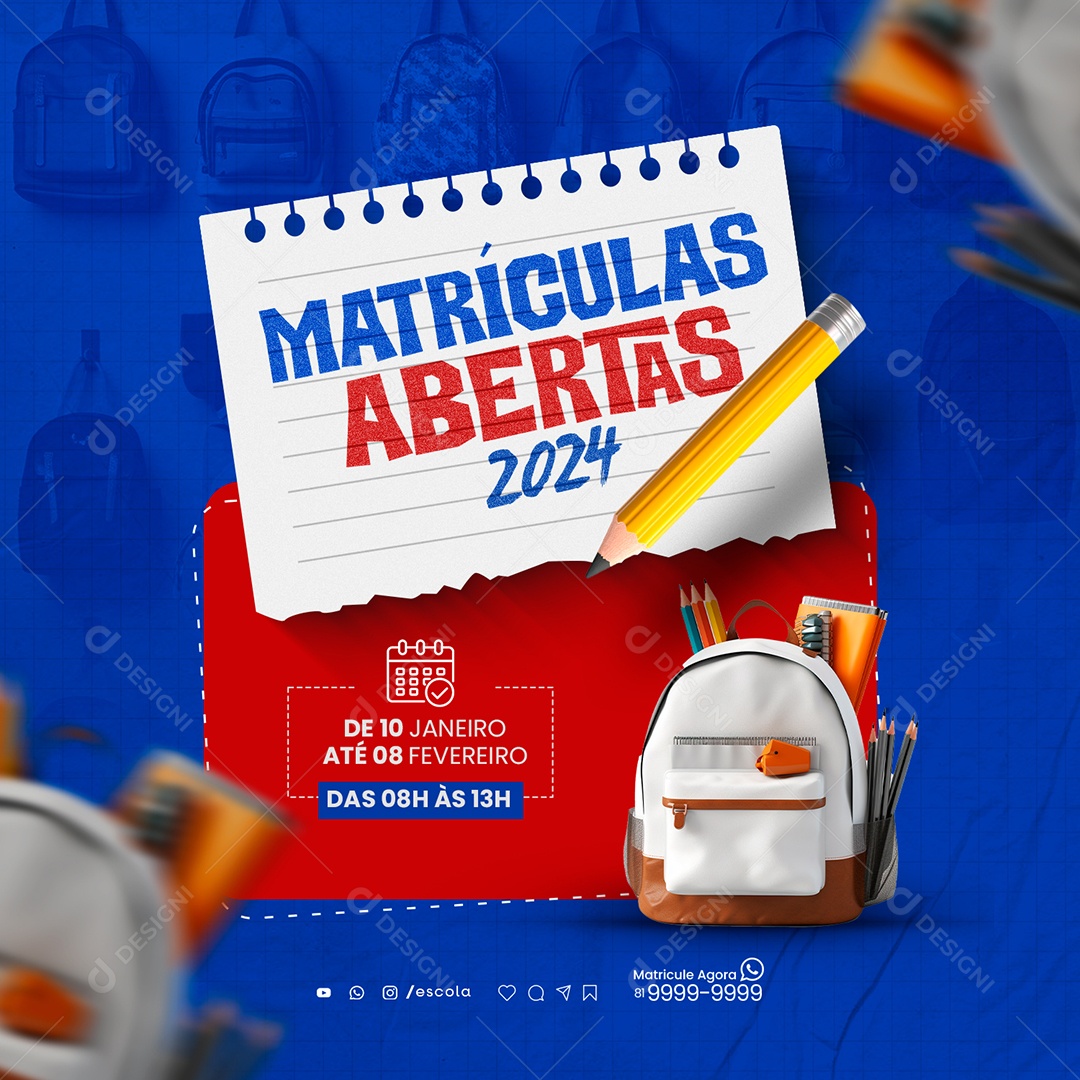 Matrículas Abertas 2024 Social Media PSD Editável