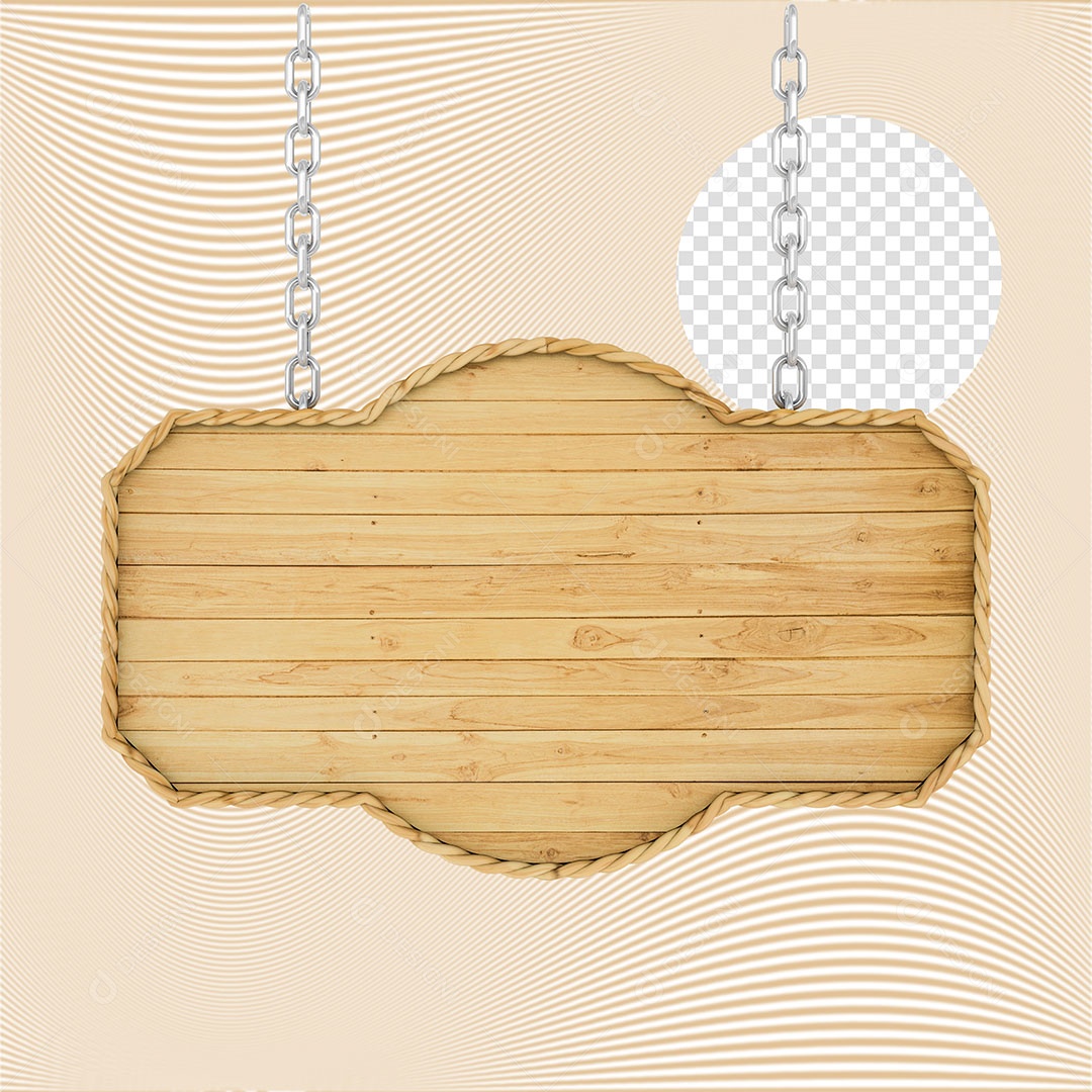 Painel de Madeira e Correntes Elemento 3D para Composição PSD