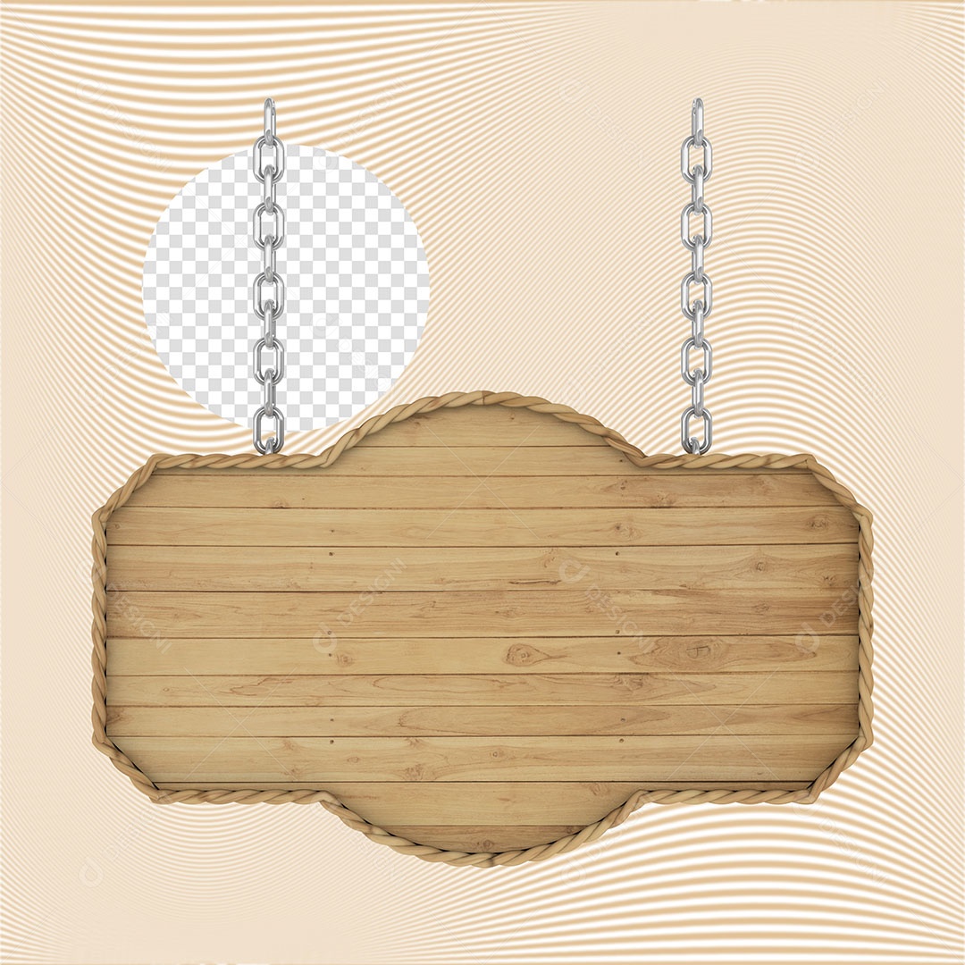 Painel Base de Madeira com Corrente Elemento 3D para Composição PSD