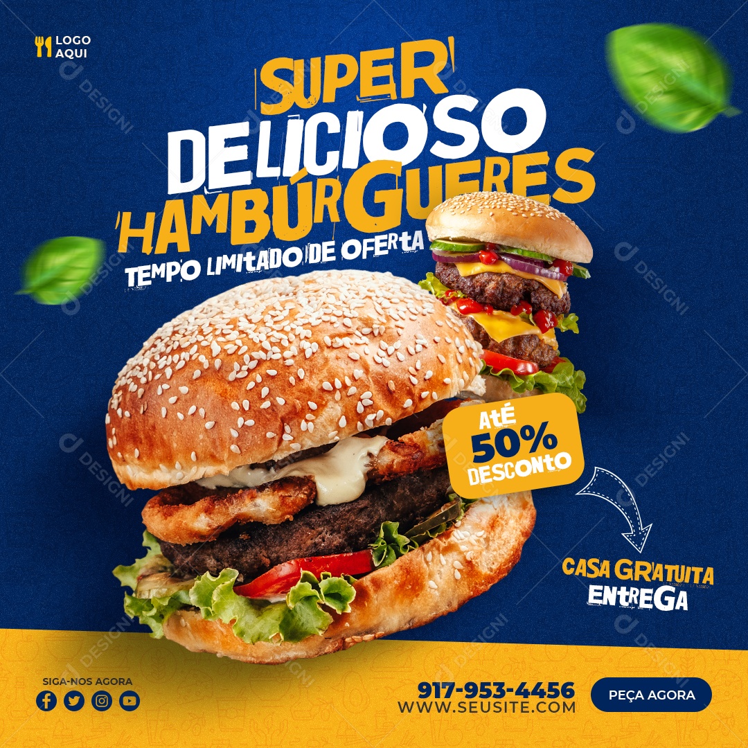 Social Media Super Hambúrguer Deliciosos PSD Editável