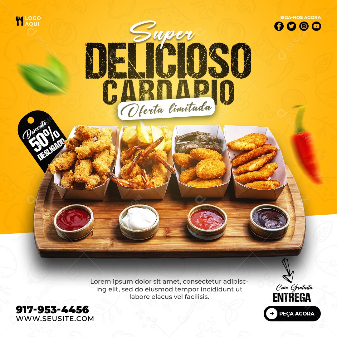 Delicioso Cardápio Oferta Limitada Social Media PSD Editável