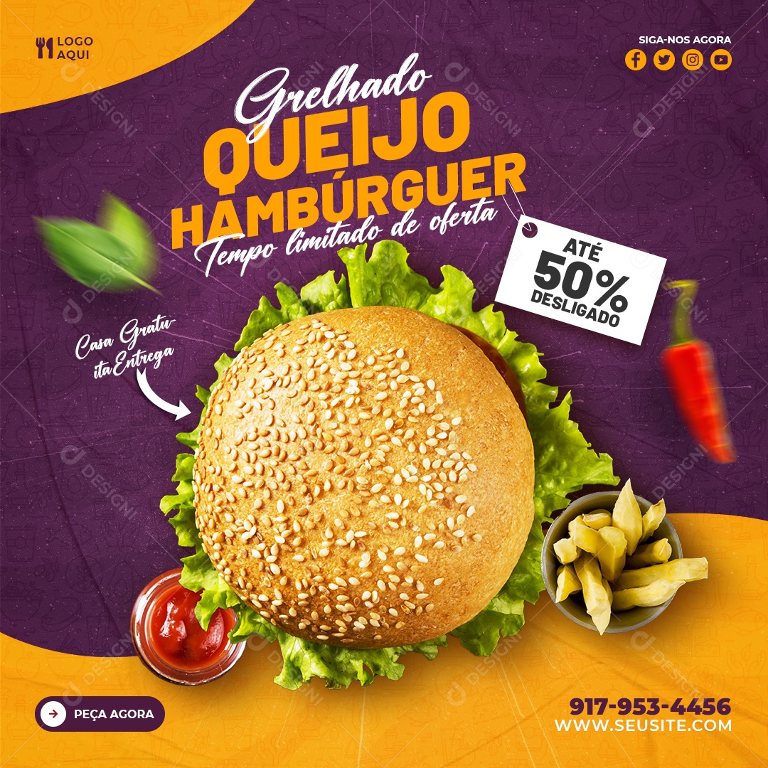 Social Media Queijo Grelhado Hambúrguer PSD Editável