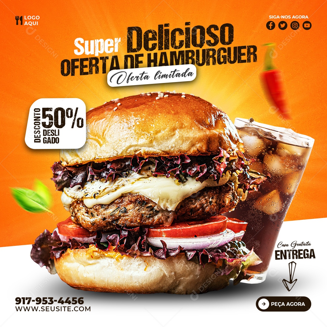 Super Delicioso Oferta De Hambúrguer Social Media PSD Editável