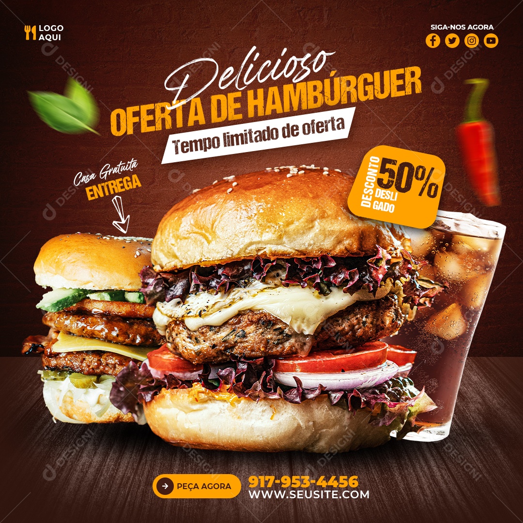 Social Media Hambúrguer Delicioso PSD Editável