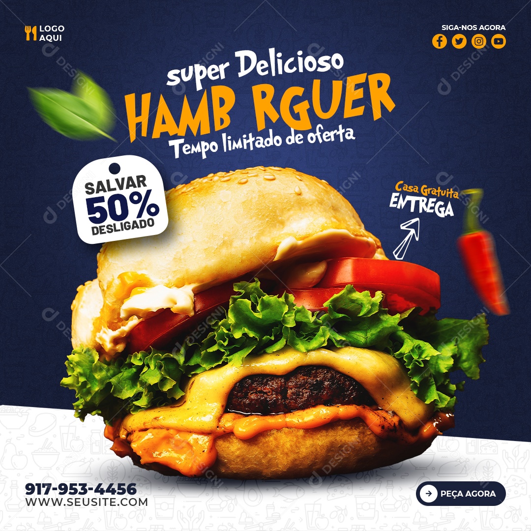 Social Media Super Delicioso Hambúrguer PSD Editável