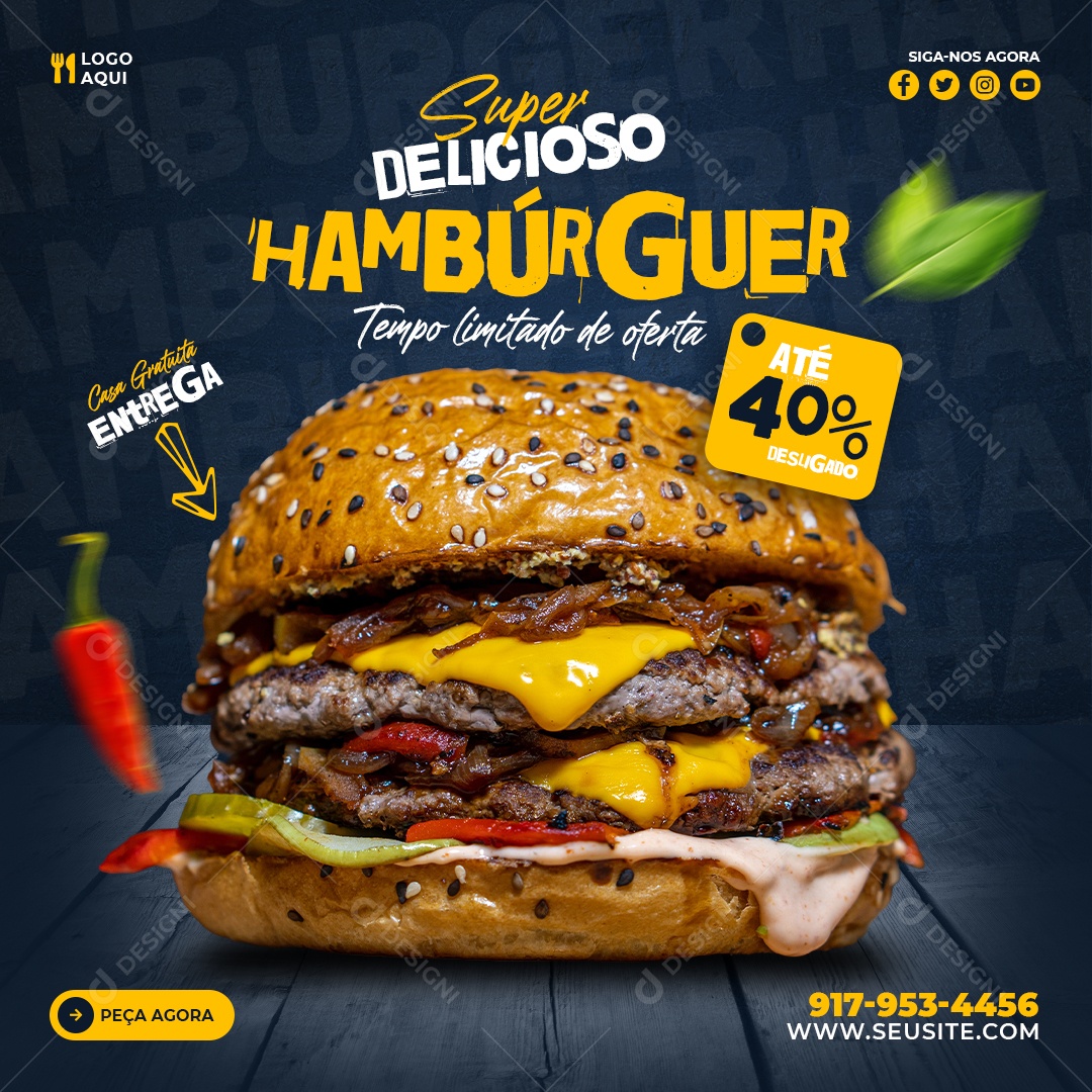 Social Media Delicioso Hambúrguer Tempo Limitado De Oferta PSD Editável