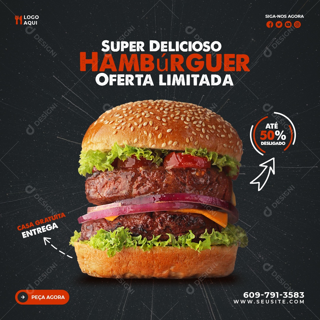 Social Media Super Delicioso Hambúrguer PSD Editável