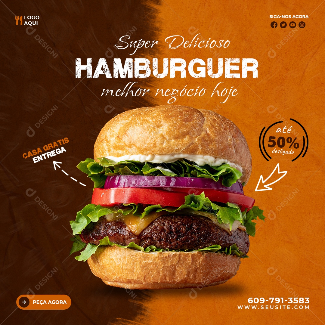 Social Media Super Delicioso Hambúrguer PSD Editável