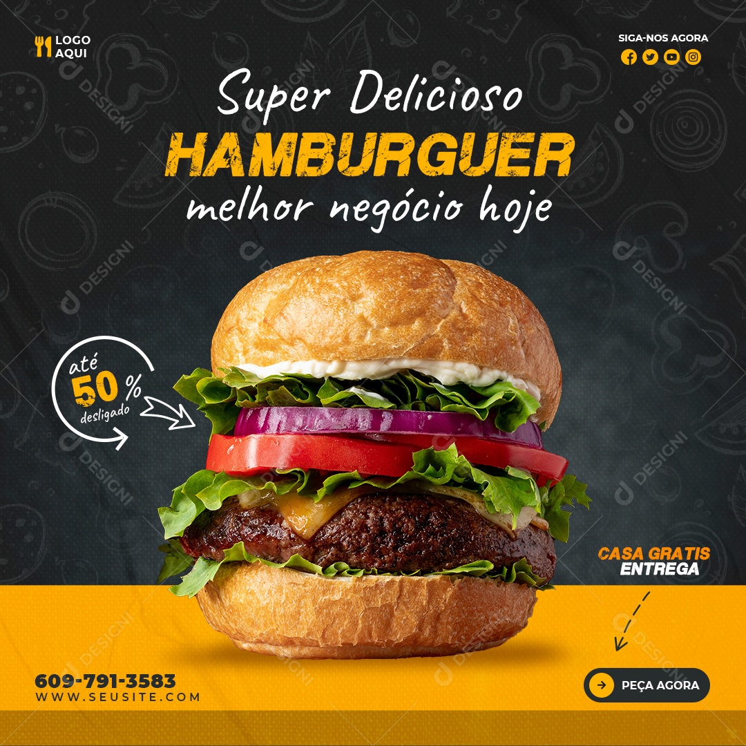 Social Media Hambúrgueria Super Delicioso PSD Editável
