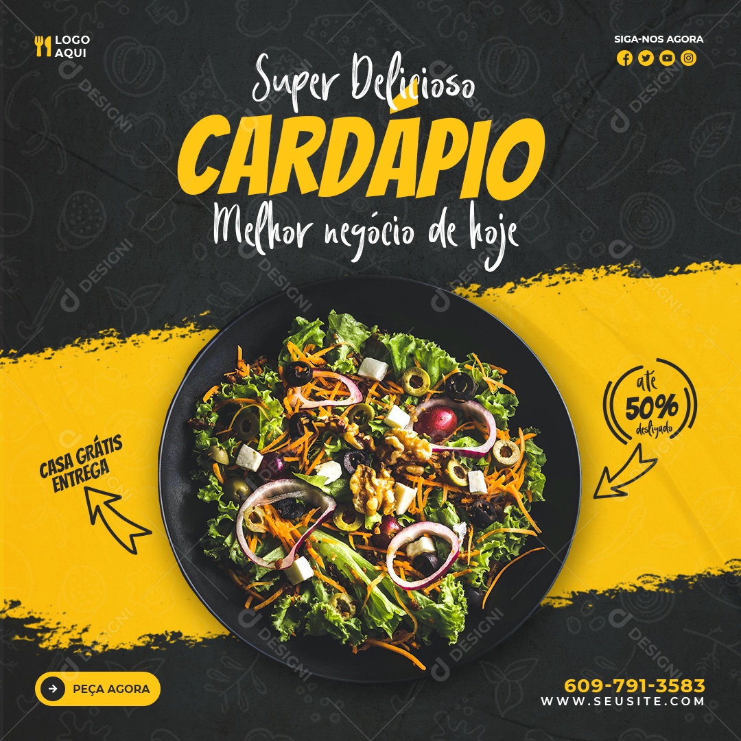 Social Media Super Delicioso Cardápio Restaurante PSD Editável