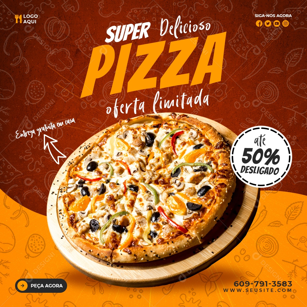 Social Media Super Deliciosa Pizza Oferta Limitada PSd Editável