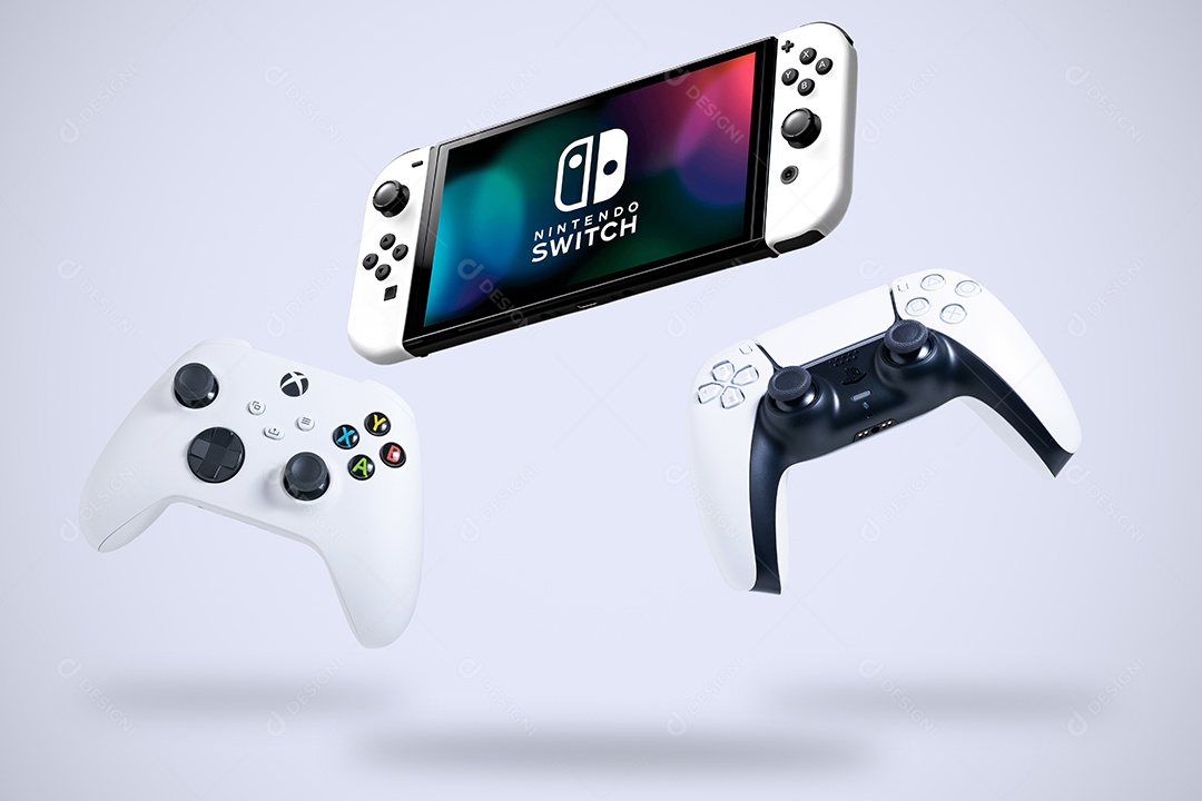 Controlador Nintendo Switch Xbox e Playstation em fundo branco