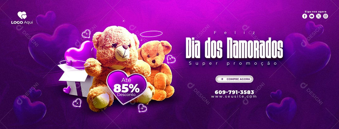 Banner Feliz Dia Dos Namorados Super Promoção Social Media PSD Editável