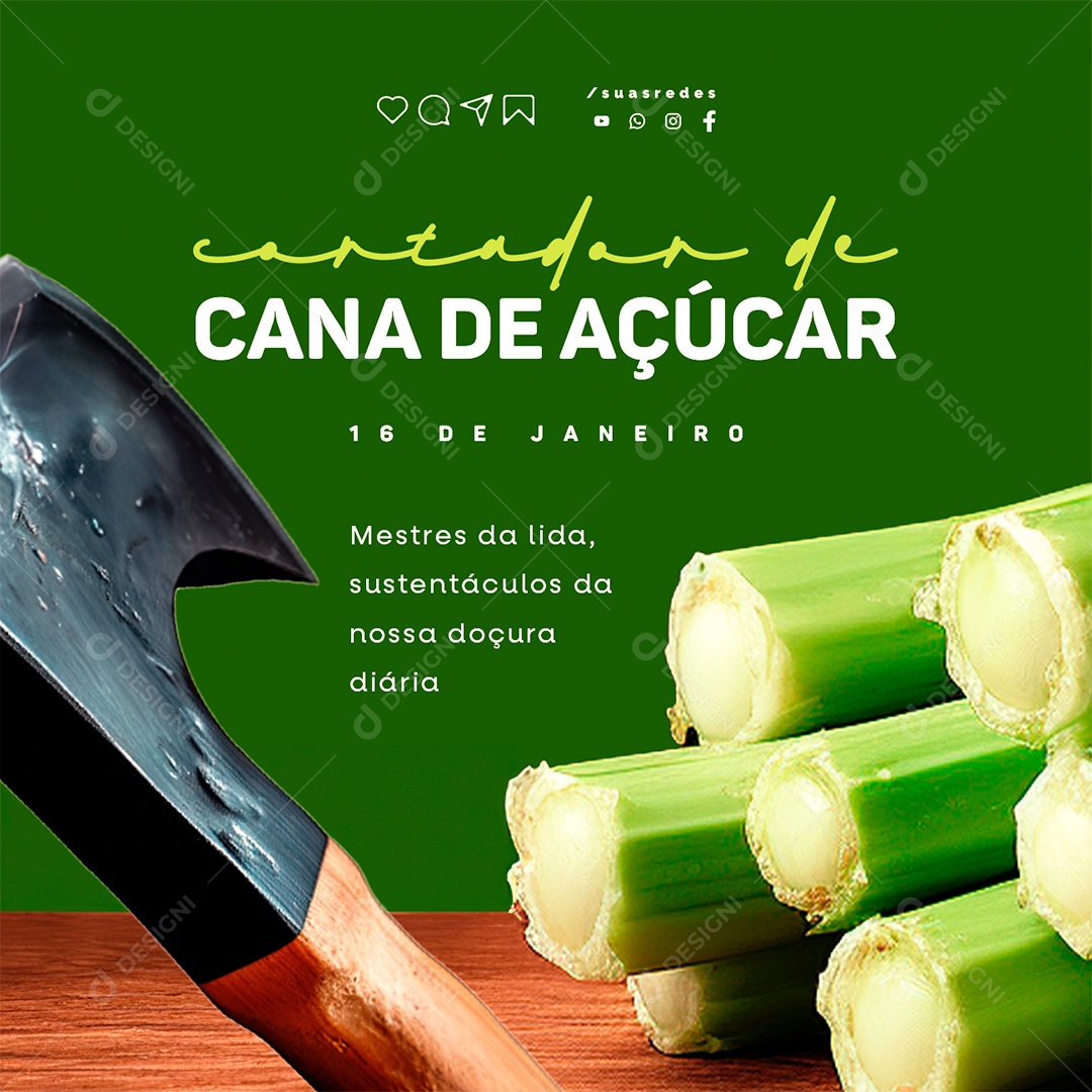 Dia do Cortador de Cana de Açúcar 16 de Janeiro Social Media PSD Editável