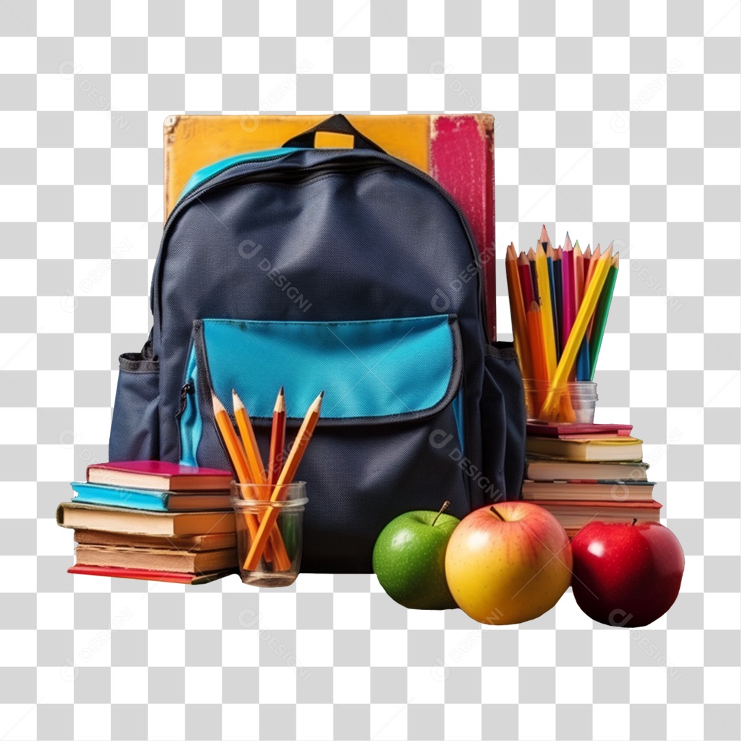 Mochila e Materiais Escolares Volta ás Aulas PNG Transparente