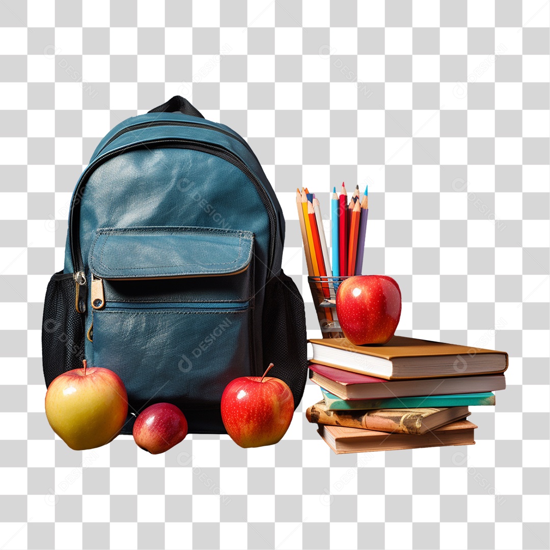 Mochila e Materiais Escolares Volta ás Aulas PNG Transparente