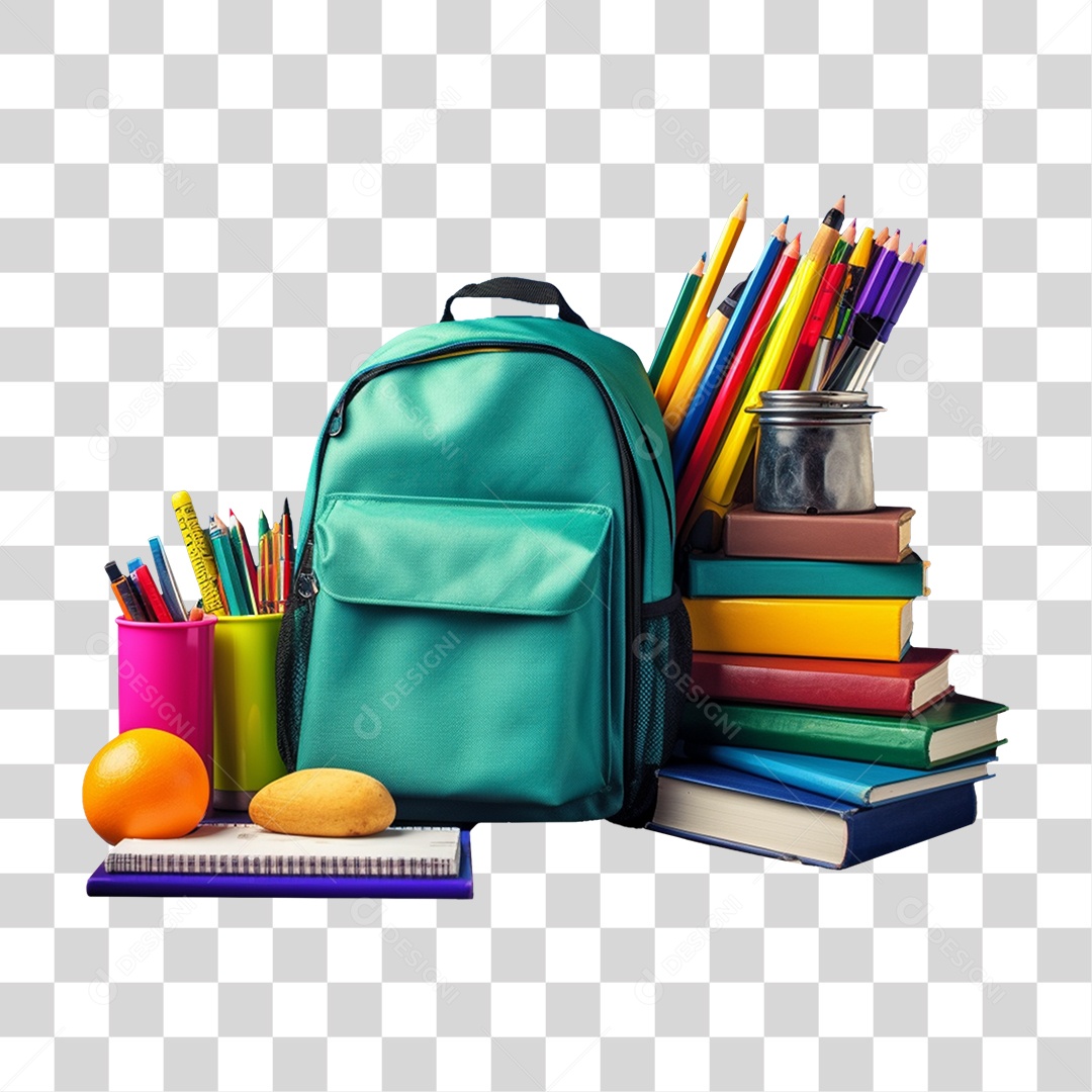 Mochila e Materiais Escolares Volta ás Aulas PNG Transparente