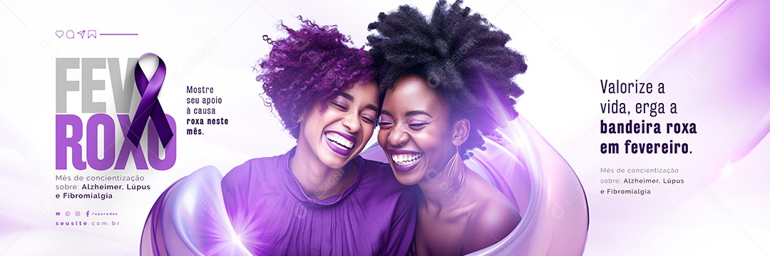Social Media Carrossel Fevereiro Roxo Mês de conscientização sobre Alzheimer Lúpus e Fibromialgia PSD Editável
