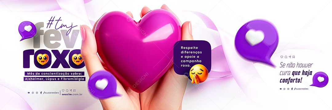 Carrossel Fevereiro Roxo Mês de conscientização sobre Alzheimer Lúpus e Fibromialgia Social Media PSD Editável