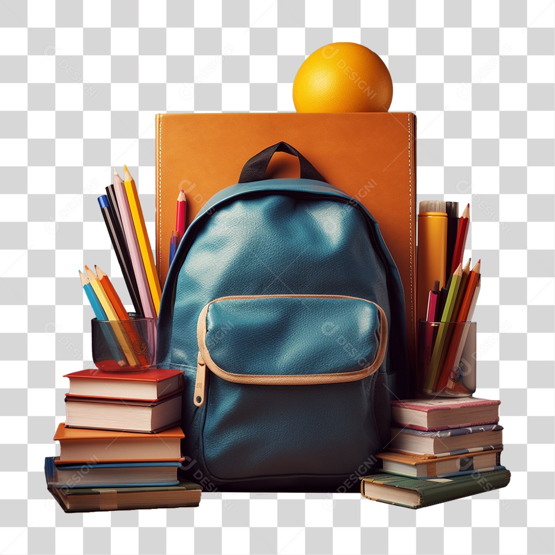 Mochila e Materiais Escolares Volta ás Aulas PNG Transparente