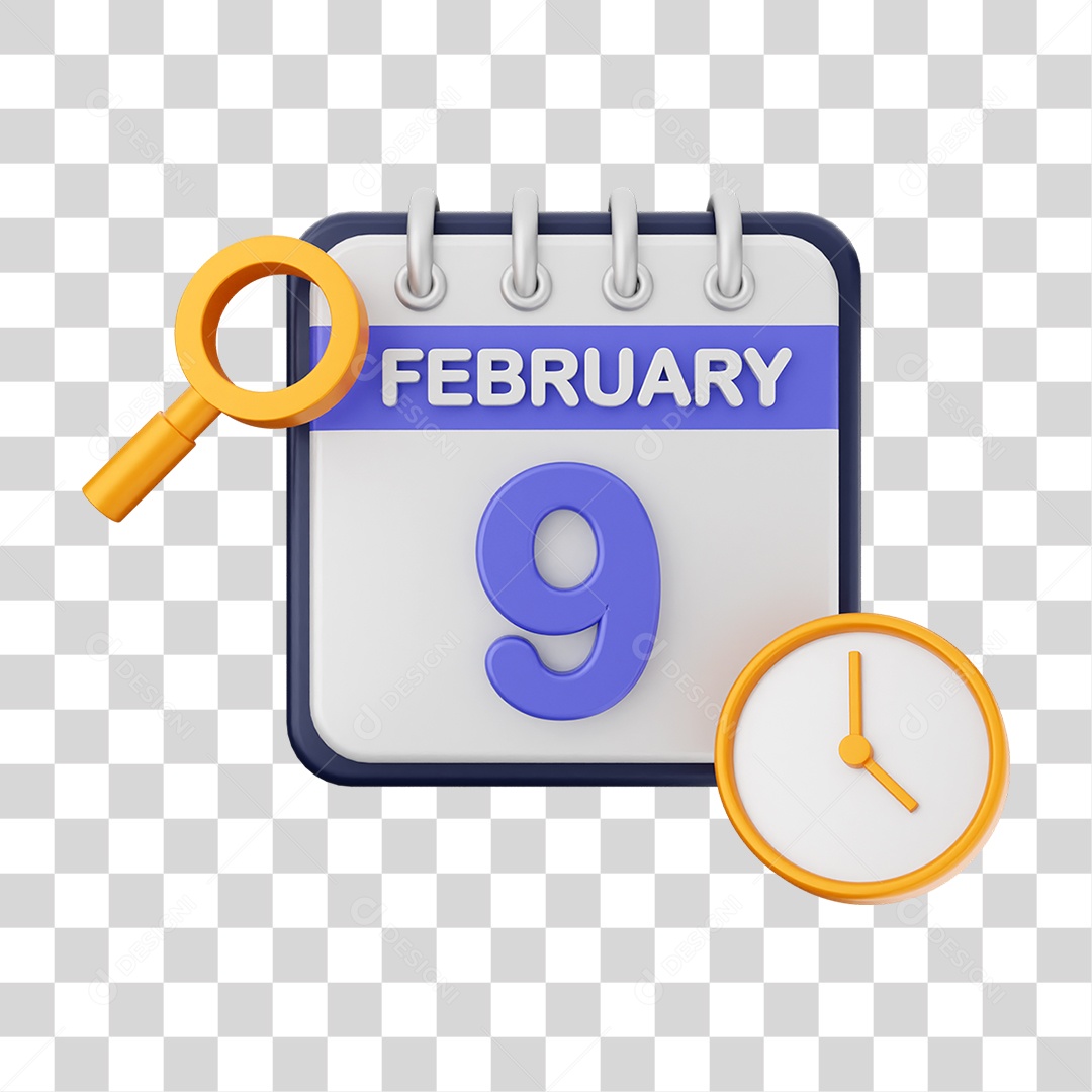 Calendário Datas Fevereiro Dia 9 PNG Transparente