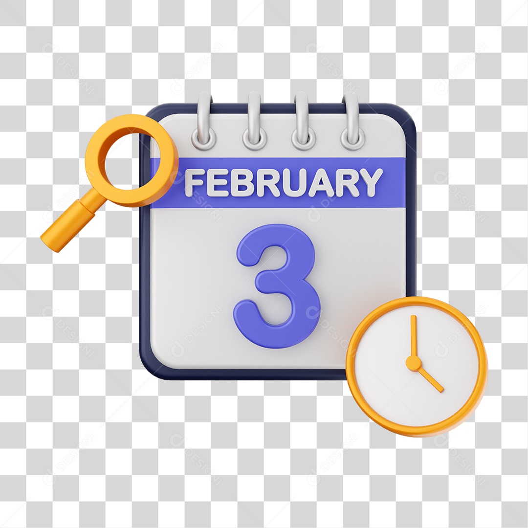 Calendário Datas Fevereiro Dia 3 PNG Transparente