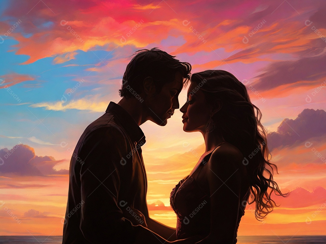 Um casal feliz contra céu lindo