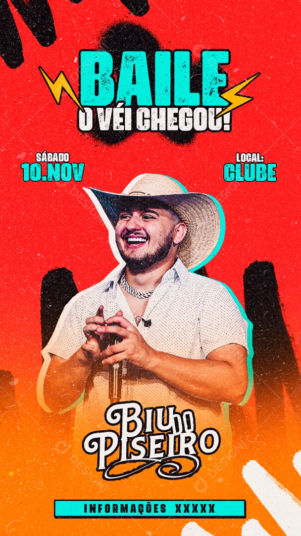 Social Media Flyer Story Baile o Véi Chegou Biu do Piseiro PSD Editável