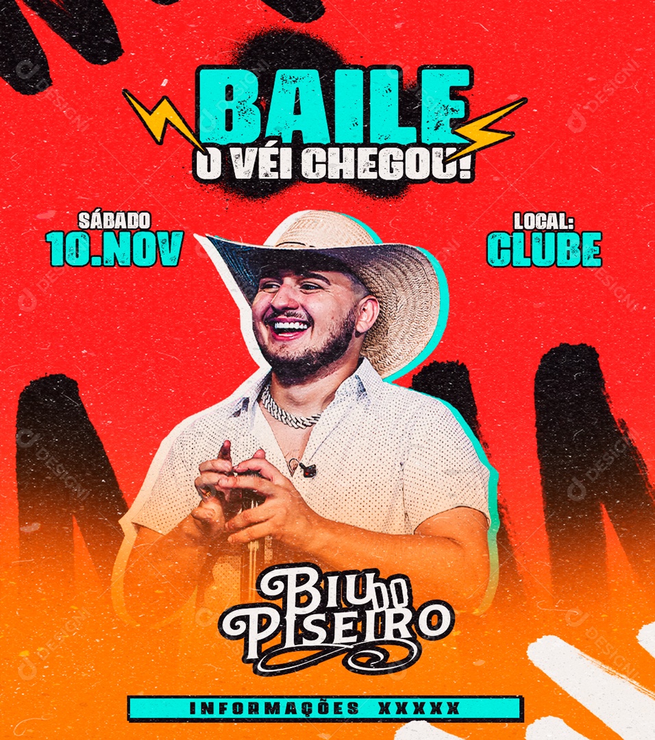 Flyer Baile o Véi Chegou Biu Do Piseiro Social Media PSD Editável