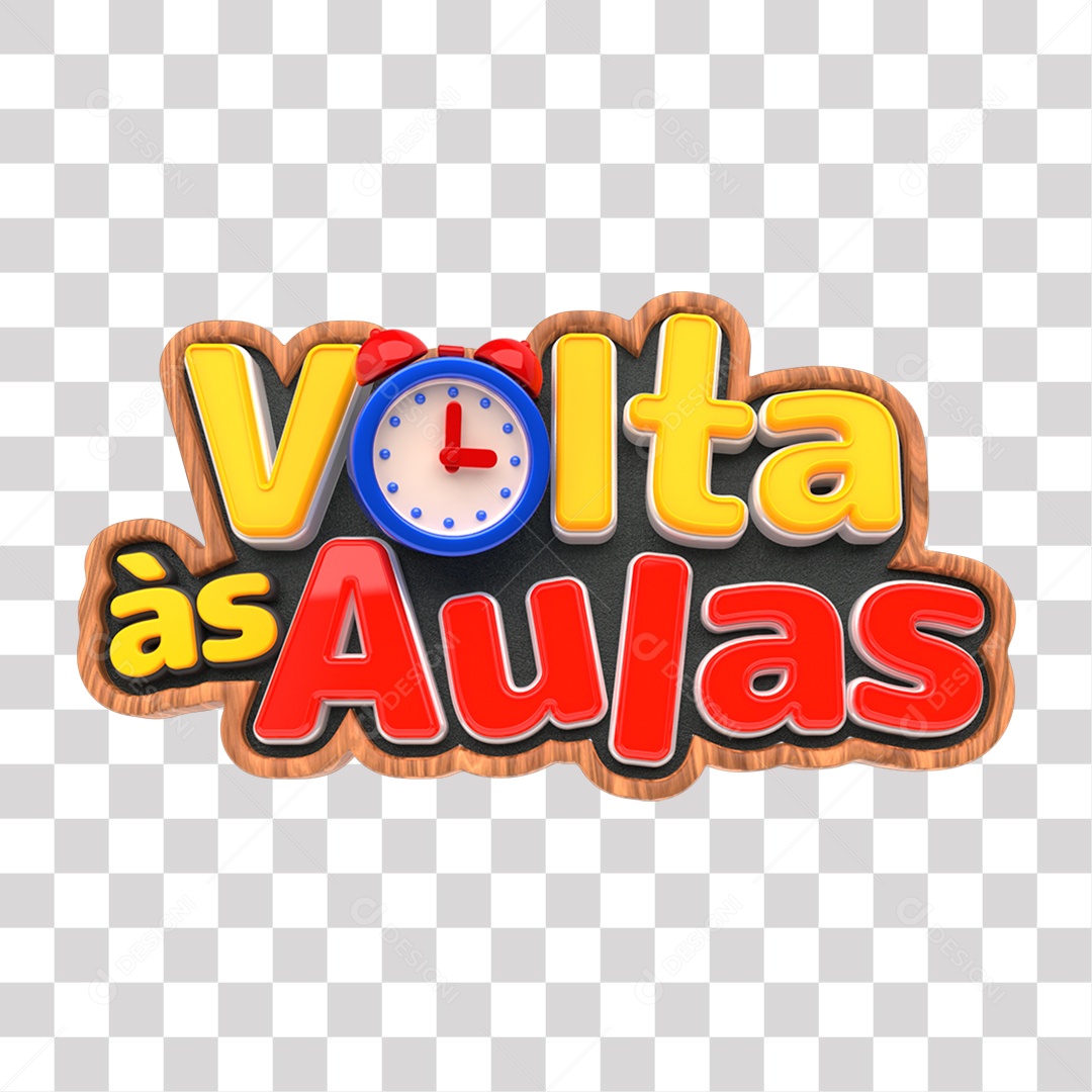 Volta às Aulas Selo 3D Colorido para Composição PNG Transparente