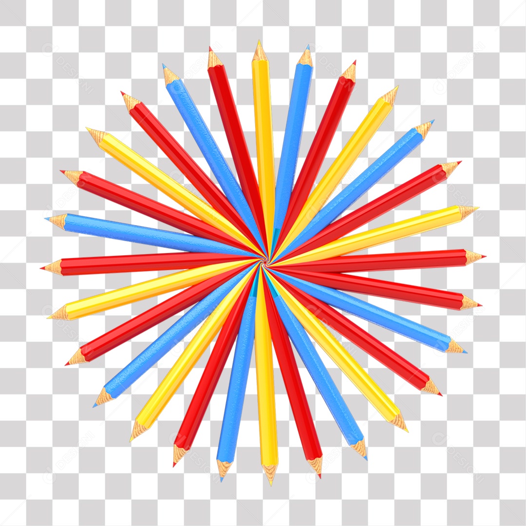 Lápis de Cor em Círculo Elemento 3D de Volta às Aulas para Composição PSD