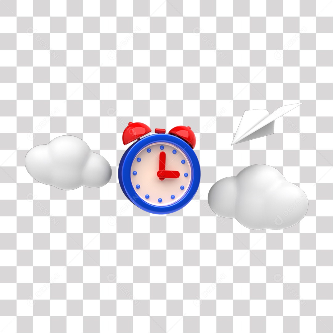 Relógio e Nuvens Elemento 3D de Volta às Aulas para Composição PSD