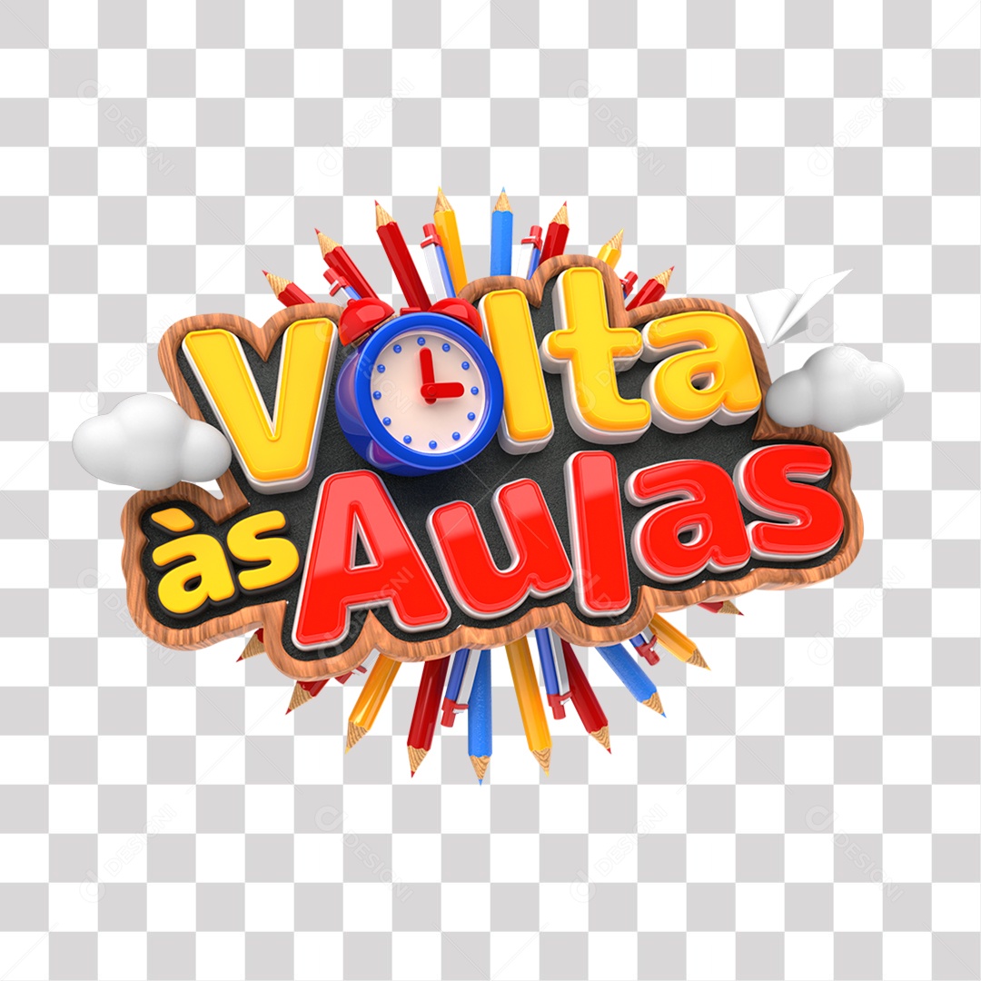 Volta às Aulas Selo 3D Colorido para Composição PNG Transparente
