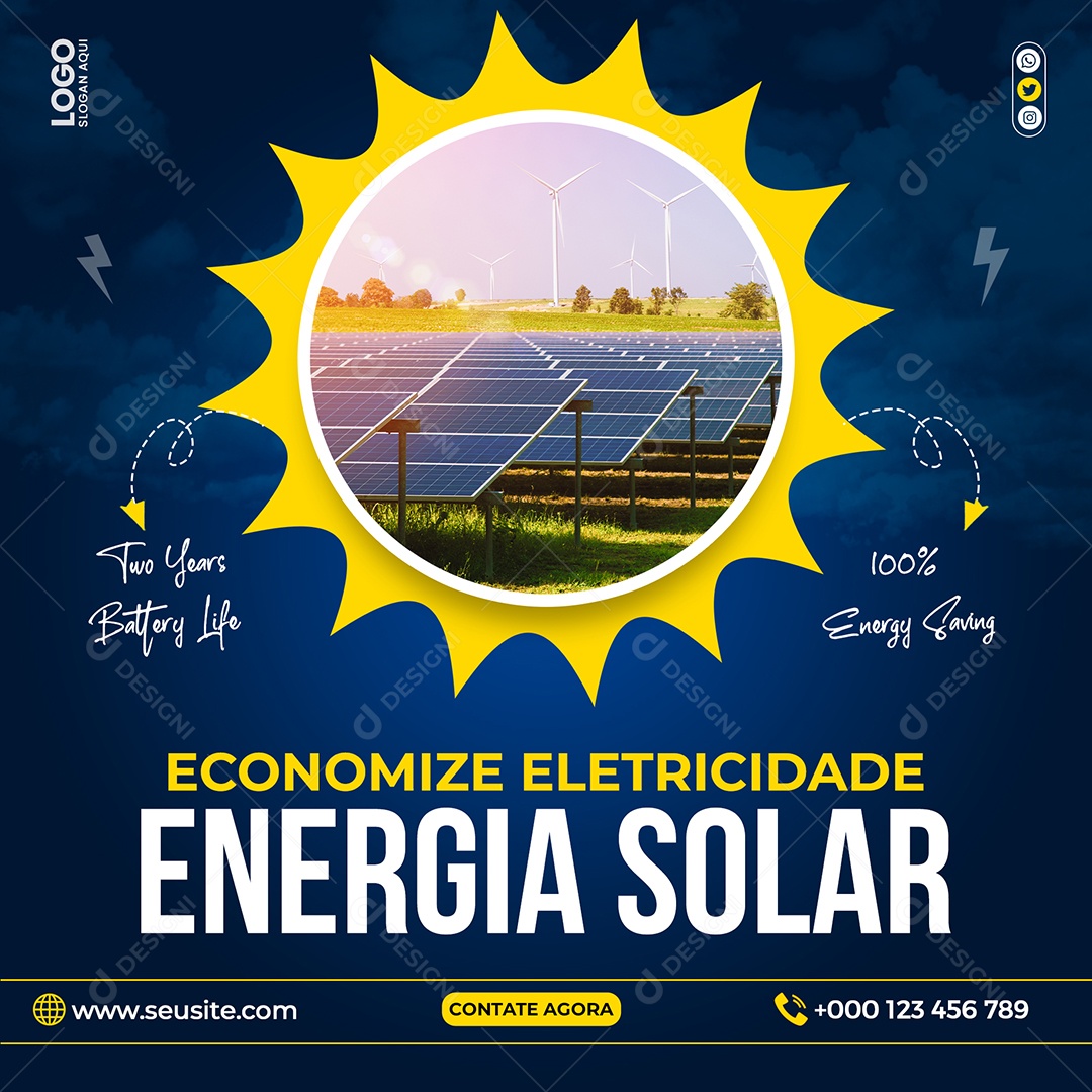 Social Media Economize Eletrecidade Energia Solar PSD Editável