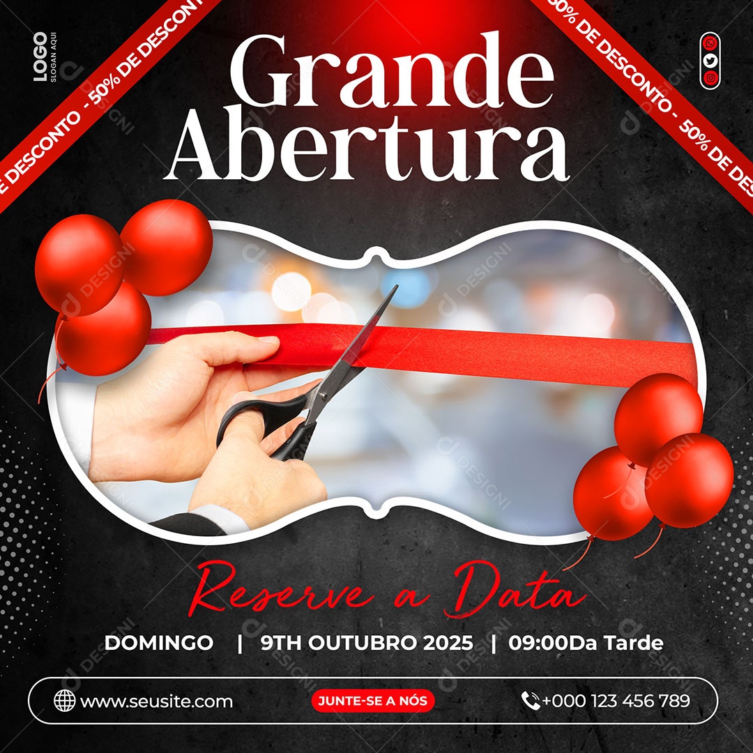 Social Media Grande Abertura Reserve a Data PSD Editável