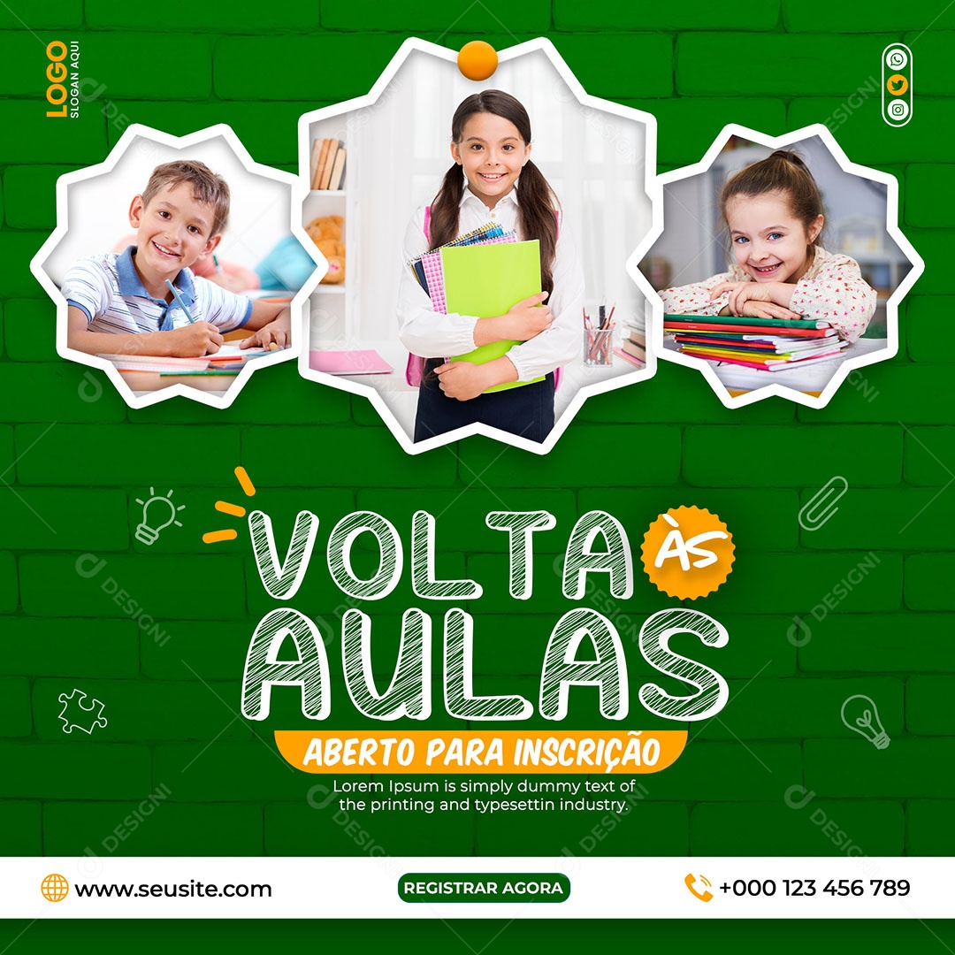 Volta às Aulas Aberto Para Inscrição Social Media PSD Editável