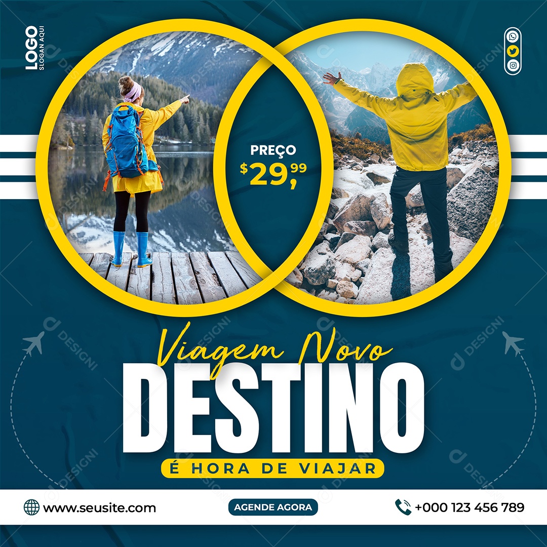Social Media Viagem Novo Destino é Hora De Viajar PSD Editável