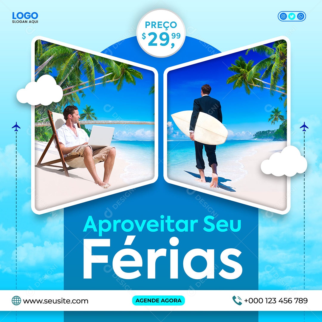 Social Media Aproveitar Férias PSD Editável