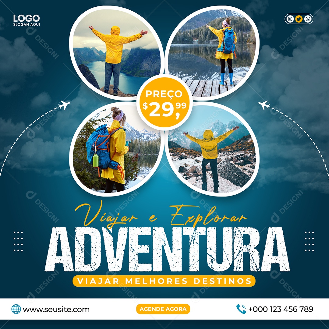 Social Media Viajar e Explorar Adventura PSD Editável