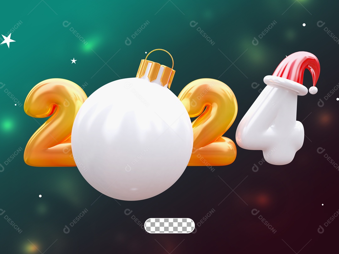 2024 de Natal Elemento 3D Dourado Branco Vermelho para Composição PSD