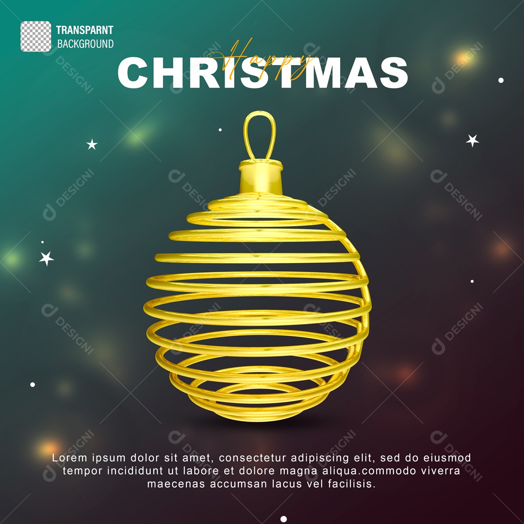 Bola Enfeite de Natal Elemento 3D Dourada para Composição PSD