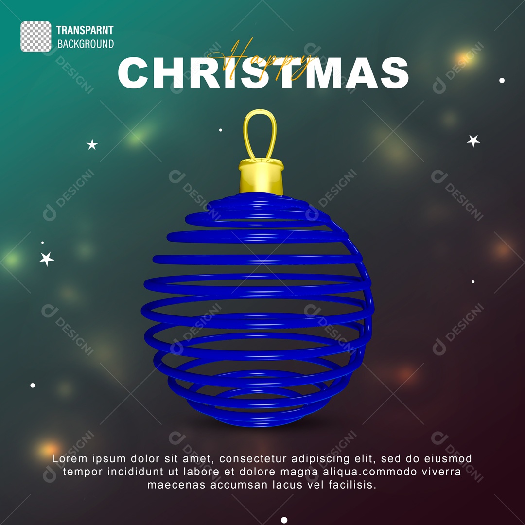 Bola Enfeite de Natal Elemento 3D Azul para Composição PSD