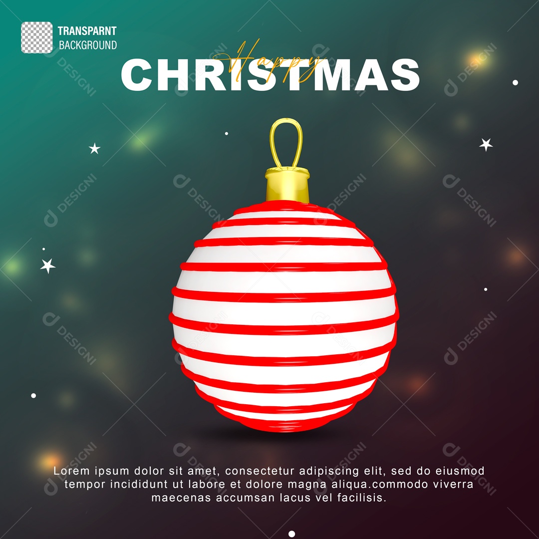 Bola Enfeite de Natal Elemento 3D Vermelho Branco para Composição PSD