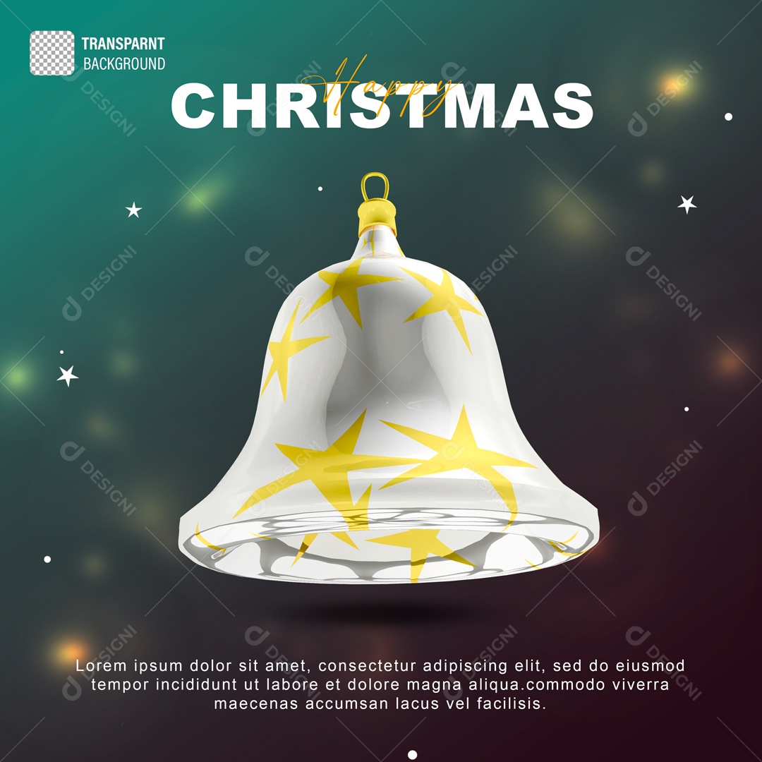 Sino de Natal Elemento 3D Branco Dourado para Composição PSD