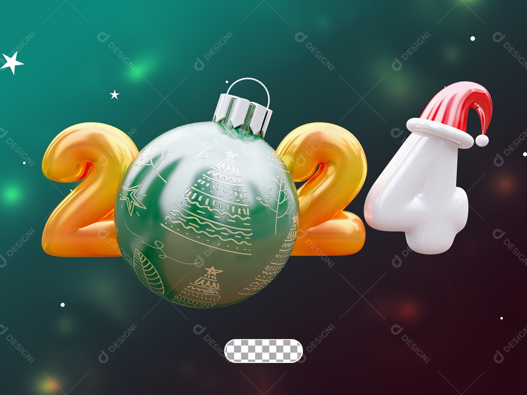 2024 de Natal Elemento 3D Dourado Verde Branco para Composição PSD