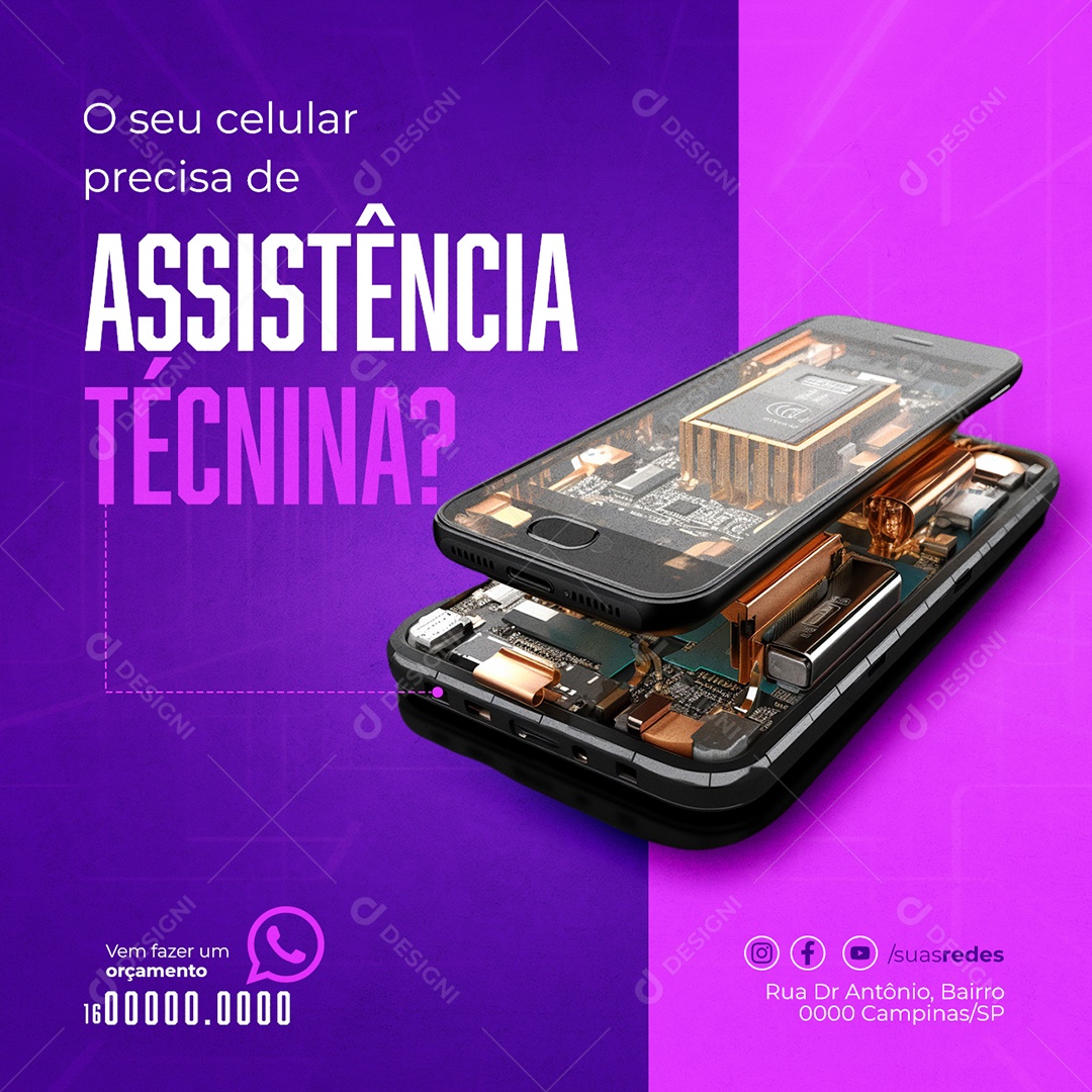 Manutenção De Celulares O seu celular precisa de Assistência Técnica Social Media PSD Editável