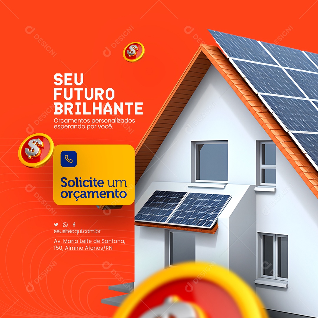 Energia Solar Seu Futuro Brilhante Orçamento personalizados esperando por você Social Media PSD Editável