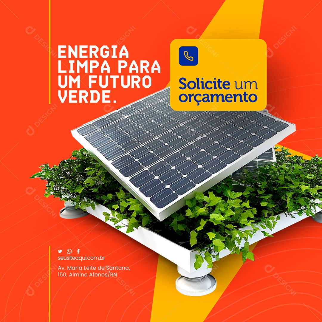Energia Solar Energia Limpa para um Futuro Verde Solicite um orçamento Social Media PSD Editável