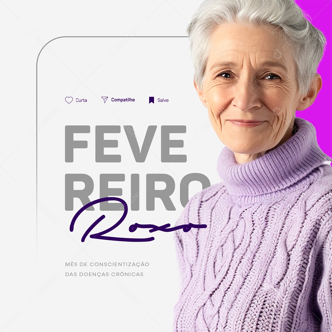 Fevereiro Roxo Mês de Conscientização Das Doenças Crônicas Social Media PSD Editável