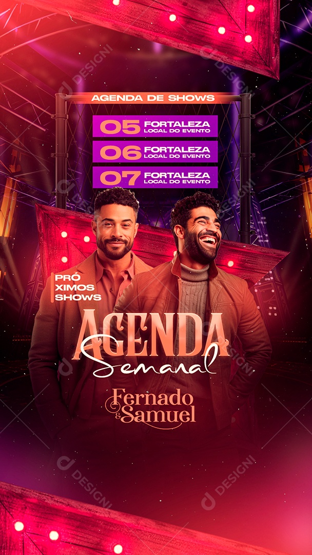 Story Flyer Agenda Semanal Fernado & Samuel Próximos Shows Social Media PSD Editável